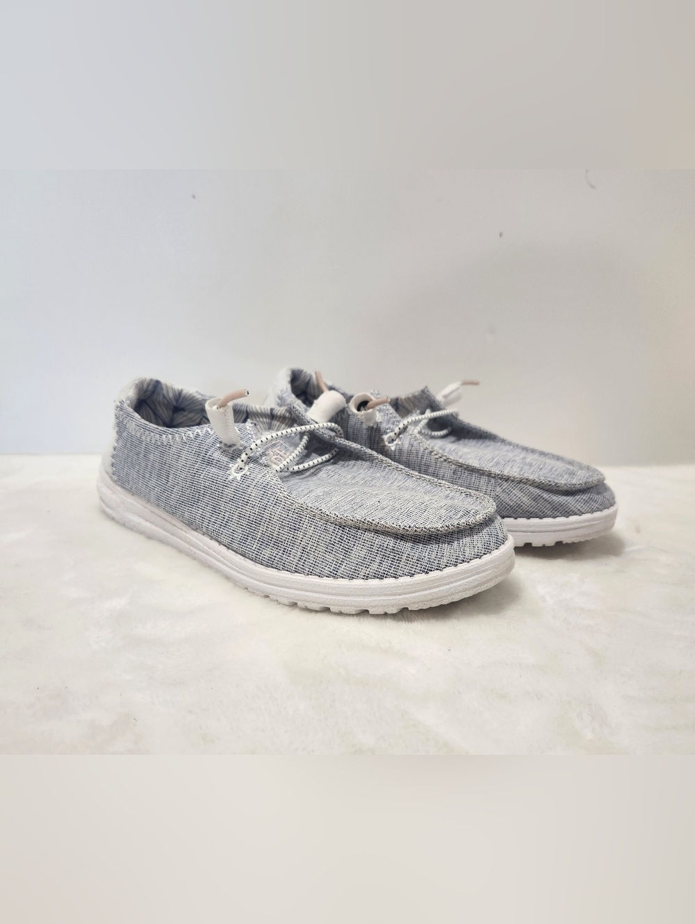 Hey Dude Wendy Star Blue White Tweed Lace Slip On Shoes Womens 8